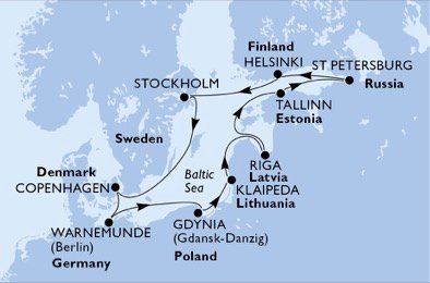 Duitsland, Polen, Litouwen, Letland, Estland, Rusland, Finland, Zweden, Denemarken