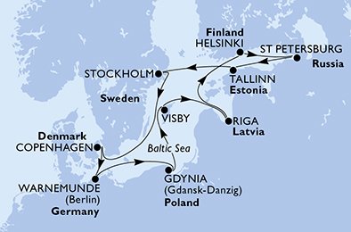 Duitsland, Polen, Zweden, Letland, Finland, Rusland, Estland, Denemarken