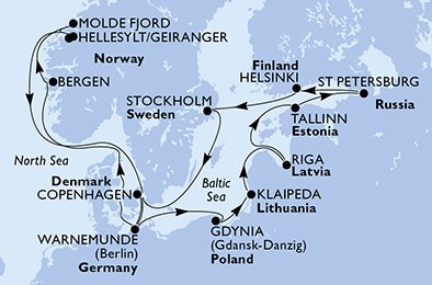 Duitsland, Polen, Litouwen, Letland, Estland, Rusland, Finland, Zweden, Denemarken, Noorwegen