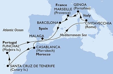 Frankrijk, Spanje, Marokko, Portugal, Italië
