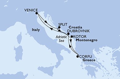 Italië, Kroatië, Montenegro, Griekenland