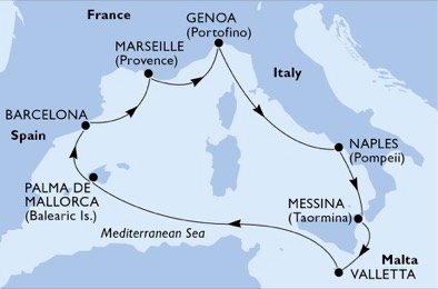 Italië, Malta, Spanje, Frankrijk