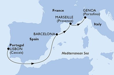 Portugal, Spanje, Frankrijk, Italië