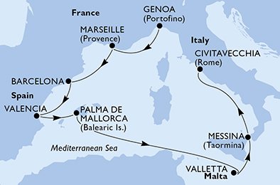Italië, Frankrijk, Spanje, Malta