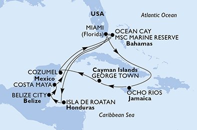 Verenigde Staten, Honduras, Belize, Mexico, Bahamas, Jamaïca, Cayman Eilanden