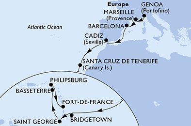 Italië, Frankrijk, Spanje, Barbados, Grenada, Saint Kitts en Nevis, Nederlandse Antillen, Martinique
