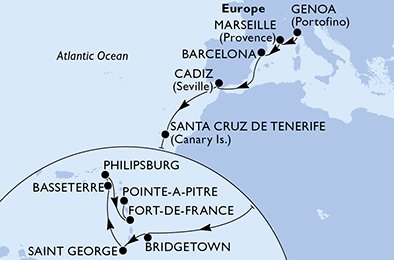Italië, Frankrijk, Spanje, Barbados, Grenada, Saint Kitts en Nevis, Nederlandse Antillen, Martinique, Guadeloupe