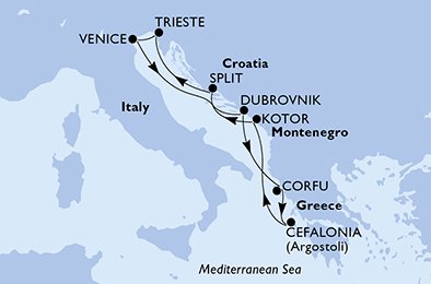 Italië, Kroatië, Griekenland, Montenegro